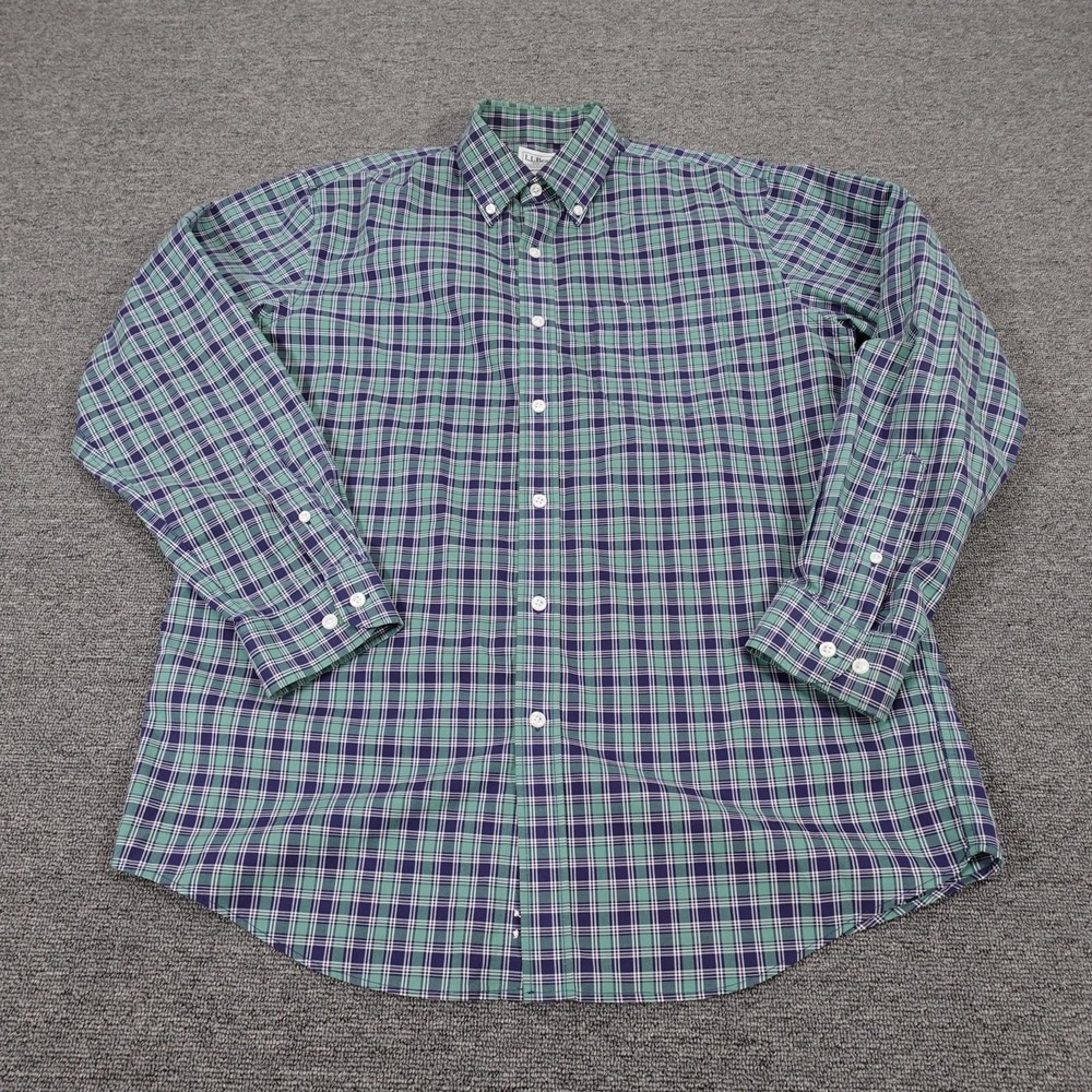 L.L.Bean Shirt Mens Medium Green Plaid Long Sleeve Button Down Cotton Casual